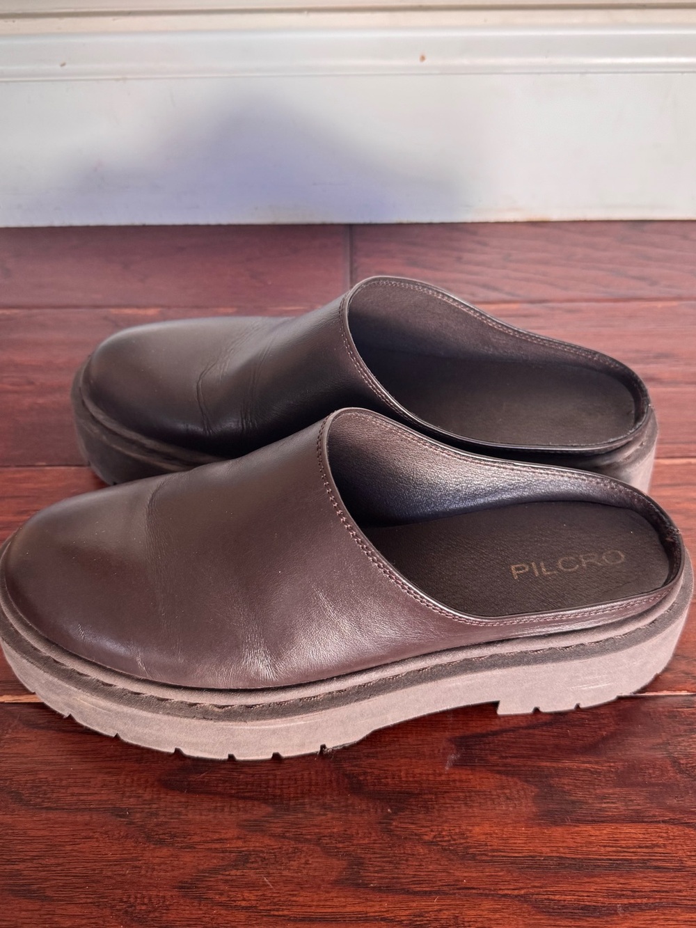Anthropology Pilcro Chunky Mule Clogs Leather Dark Brown Size 40 Minimalist Chic - Picture 4 of 9